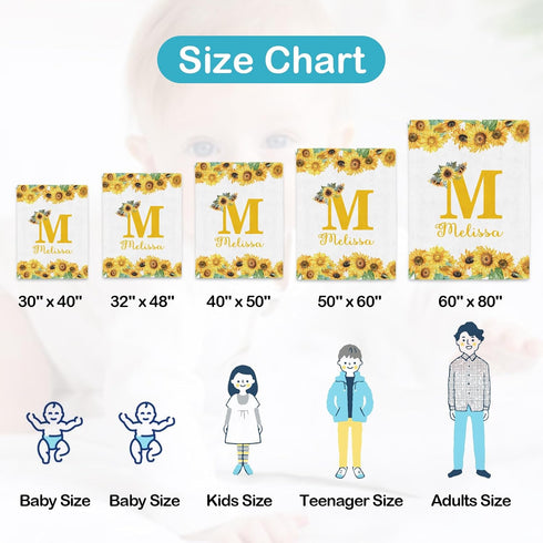 CusCosCes Ships Next Day, Personalized Baby Blanket Custom Baby Blanket for Girls Boys Sunflower Baby Name Blanket