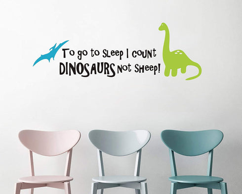 Dinosaur Wall Decals for Kids, "I Count Dinosaurs Not Sheep" Vinyl Stickers for Baby Boys, Nursery Decor, Quote A32