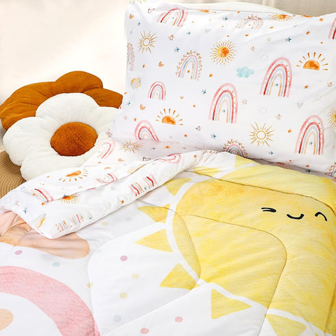 Set 4 Set, Set Toddler Bedding for Girls, Piece Rainbow Toddler Girl Bedding Super Soft & Lightweight Toddler Comforter