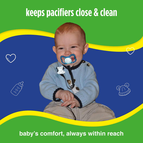 Baby Buddy Pacifier Clip Holder, Newborn Essential, Universal Fit for Binky and Teether Brands, Ages 4+ Months, Navy &