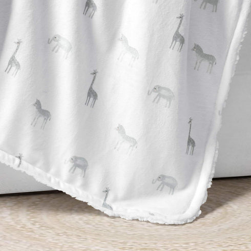 Lush Decor Baby Jungle Adventure Sherpa Blanket, Gray 30" x 40" for Infants and Toddlers
