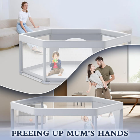 65x65 Inch XVISHX Hexagonal Baby Playpen, Playpen for Babies and Toddlers, Baby Play Pen Playard for Indoor & Outdoor