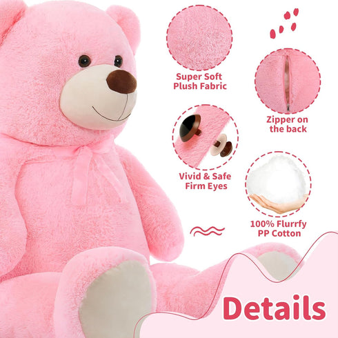MorisMos 4 Feet Giant Pink Teddy Bear Stuffed Animal, 51.2in Large Plush for Baby Shower, Valentine's Day, Christmas,