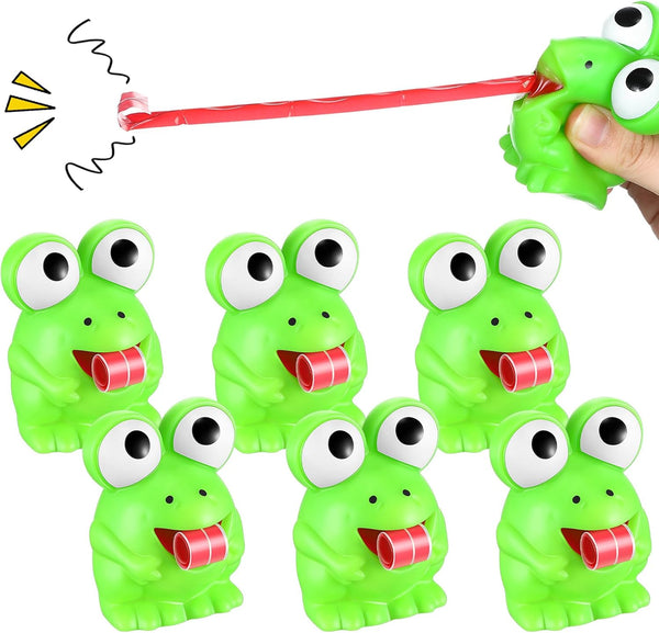 RoundFunny 24 Pcs Rubber Frog Toys Tongue Sticking Out Novelty Relief Squeeze Toys