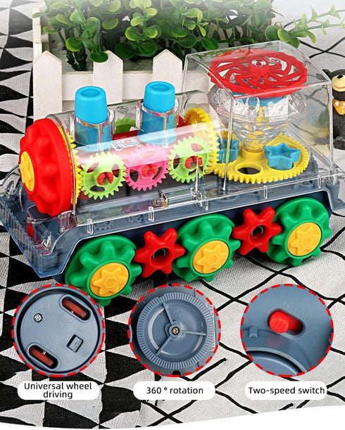Nenekal Electric Transparent Gear Train Toy - Flashing Lights and Music, Battery Operated Bump and Go Car for 3+