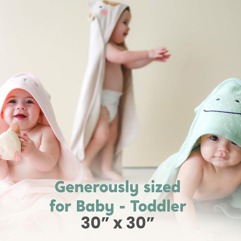 Set 100% (33" 33") CuddleBug Premium Hooded Baby Bath Towel & Washcloth (Bear) - Cotton Terrycloth Hooded Baby Towels