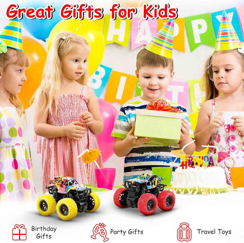M SANMERSEN Car Toys for Toddlers 1-3 - 2 Pack Monster Truck Toys with 360° Rotating Stunt Cars for Boys Girls Birthday