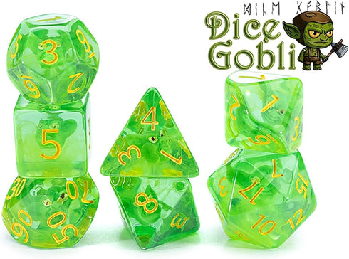 Gate Keeper Games and Dice: Inclusion Dice Goblin - 7pc Set, Transparent Green, Goblin Head Inclusion for Role Playing