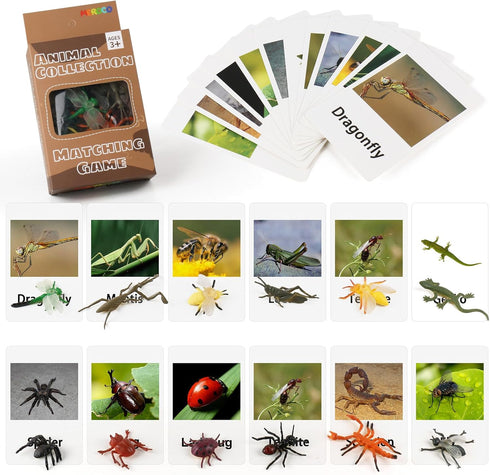 MEROCO Montessori Animal Match, Insect Animal Figurines with Matching Cards for Preschool Learning Toy NEWT008