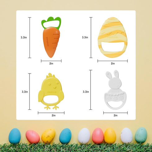 Easter Teething Toys for Babies,Soft Silicone Baby Easter Chew Toy,My First Easter Teether for Toddlers Basket Stuffers Gifts