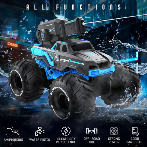 1:16 4WD 6-12 BEZGAR Monster Truck Toys Remote Control Car Amphibious RC Cars Pickup Boat with Shooting Water Gun