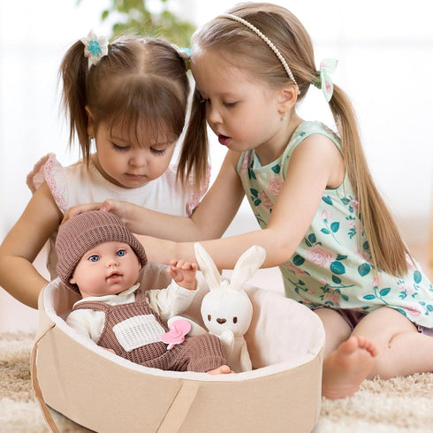 12" 3 UZIDBTO Baby Dolls with Carrier Bassinet,Newborn Alive Doll with Accessories and Knit Clothes Includes