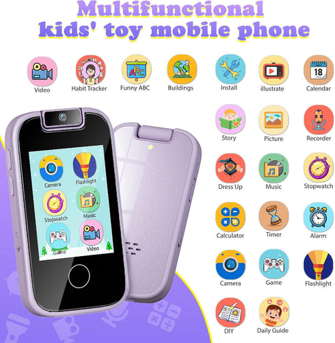 PTHTECHUS Kids Phone Toys for Girls Boys - Toddler Touchscreen MP3 Music Player with Dual Camera