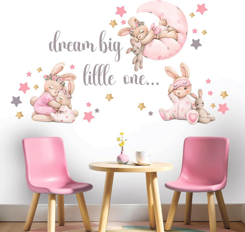 Mamarons Pink Bunny Nursery Wall Decals-Baby Girl Room Rabbit Wall Decor, Animal Stickers for Kids Playroom, Toddler