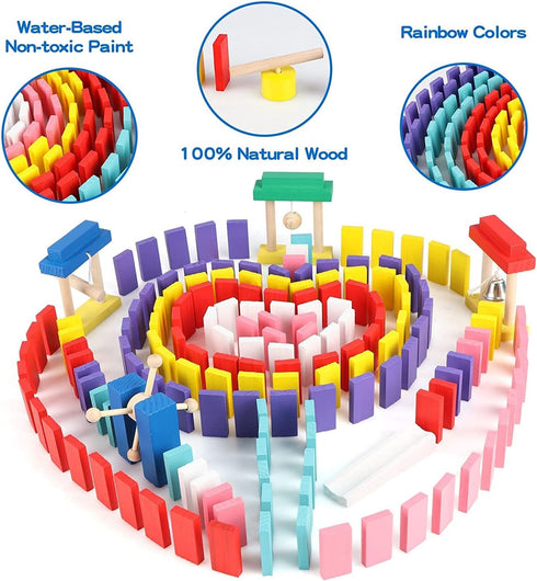 600 Set 6 11 1 Wondertoys PCS Dominoes for Kids Wooden Building Blocks Colors Bulk Dominoes Racing Tile Games