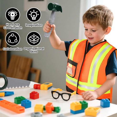 Set 3-5 Liberry Kids Tool for Boys Girls Years, Construction Worker Costume with Hat, Toddler Dress Up Toys