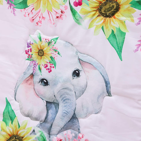 Set Girls,5 Pink Cartoon Elephant Crib Bedding for Piece-Crib Sheet/Crib Skirt/Quilt/Blanket/Diaper Bag