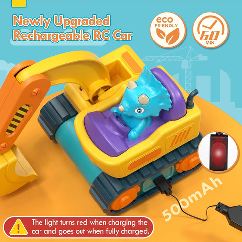 Lehoo Castle Remote Control Car for Toddlers, Rechargeable Construction Toys, RC Excavator Toys for Boys 3-5 Year Old, Toys for 1 2 3 Year Old Boys