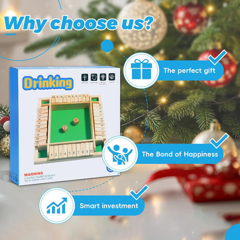 TOMMYHOME 2-4 Wooden Shut the Box Board Game Math Games & Dice Games for Players, Family Game for Game Night, Travel