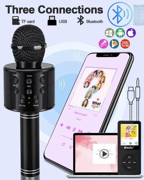 Kids Karaoke Microphone for Ages 3-12, Birthday Gifts for 5-12 Year Old Girls & Boys, Fun Toys for Teens - Black