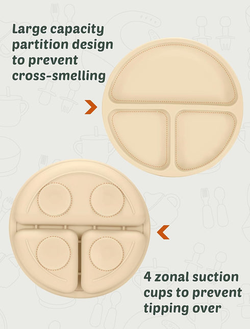 24 Set, PCS Silicone Baby Feeding Baby Led Weaning Supplies Includes Suction Bowls and Divided Plates, Adjustable