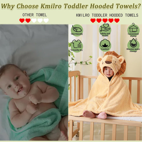 0-6 2-Pack 27.5"X55" kmilro Toddler Towels with Hood for Boys Girls Years Hooded Baby Bath Towels for Kids Ultra