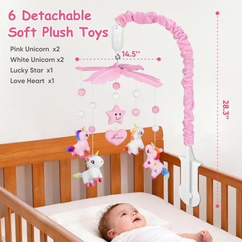 SGIP 6 35 28 Baby Crib Mobile for Girls, Unicorn Crib Mobile with Music, Pink White Musical Nursery Mobiles, Pink