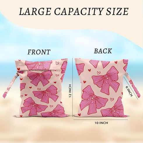 HZMLYDJ 2Pcs 12x10 Inch, Pink Bow Wet Bags Heart Waterproof Travel Laundry Bags, Washable Reusable Wet Dry Bag