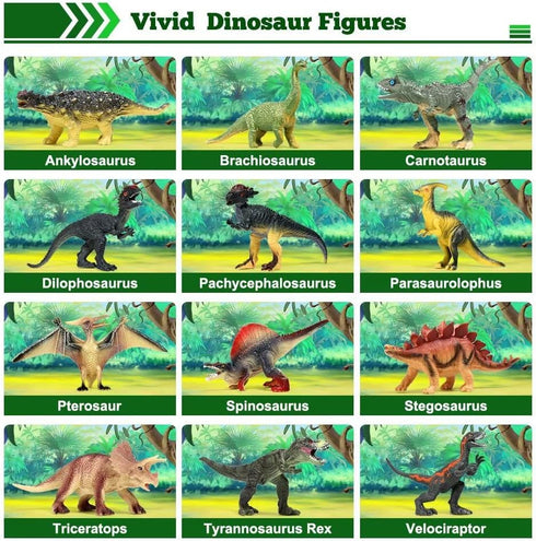 FRUSE Jurassic Dinosaur Toys,12 PCS Realistic Jumbo Dinosaur Figurines,Educational Dino Figure Playset w/Information Dino Book,Dinosaur Toys for Kids 3-5