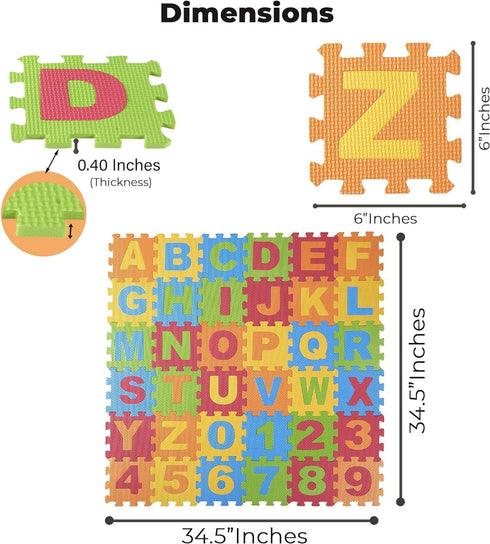 (72 6.25 6.25 Inches (2 Pack 36) DIMPLE Kids Foam Play Mat Pieces Total) x Interlocking Alphabet and Numbers Floor