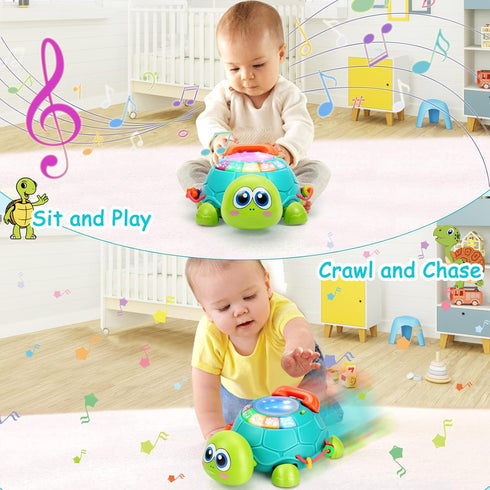 6 12 Tummy 7 8 9 10+ 4 5 6 12 Musical Turtle Baby Toys to Months, Infant Light up Music Toys Time Development, Crawling
