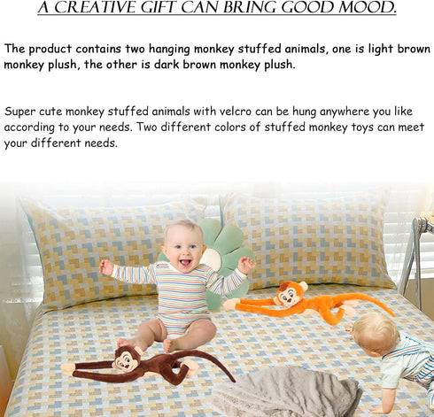 2PCS Hanging Monkey Stuffed Animals Plush Cute Monkey Toy for Kids Adults, 27.6"
