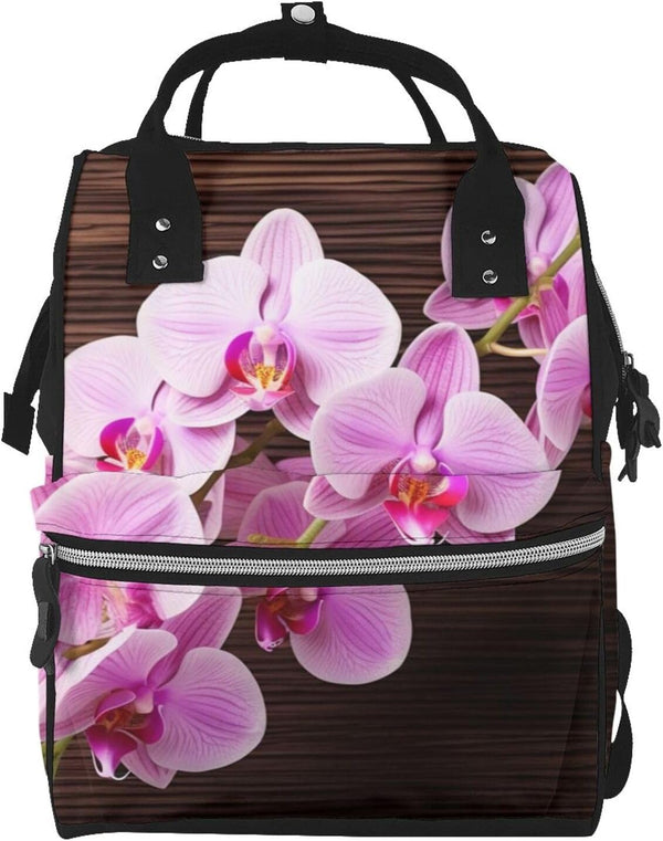 DWVTSLH Orchid Flower Diaper Bag Backpack Multifunction Nappy Bags Waterproof Mummy Backpack Large