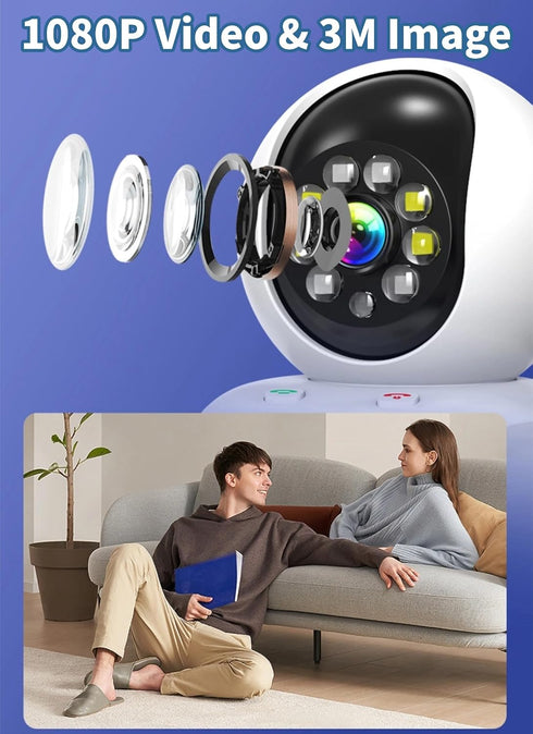 Diyeeni 2K, 360 Indoor Security Camera Pet Camera, Degree Home Security Camera for Baby/Elder/Nanny with Night Vision