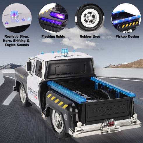 Liberty Imports RC Remote Control Police Pickup Truck Toy Vehicle with Lights and Sirens, 1:16 Rechargeable Cop Car