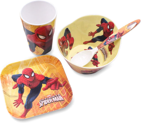 4 Pcs Cartoon Durable Tableware Set, Meal Dishes with Bowl, Plate, Cup, Matching Spoon and Fork
