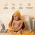 100% 30" 30", Hands-Free Hooded Towel - Organic Premium Muslin Cotton, x Ultra-Absorbent, Soft, Breathable