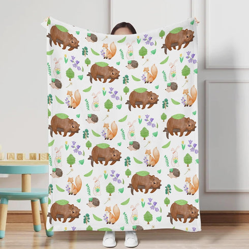 Woodland Animals Floral Baby Blanket 30x40 - Soft Warm Receiving Blankets for Boys Girls, Bear Bunny Hedgehog