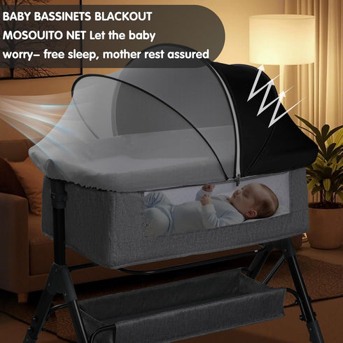 WANRU 2-Way Bassinet Mosquito Net Cover - Half-Blackout Mosquito Net for Baby Crib & Bedside Sleeper, Breathable Crib