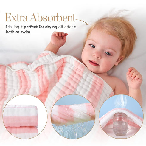 4 Pack, 100% (2) 6-Layer 32x32 (2) Set Muslin Hooded Baby Towel Organic Premium Cotton, Bath Towels & Washcloths, Soft