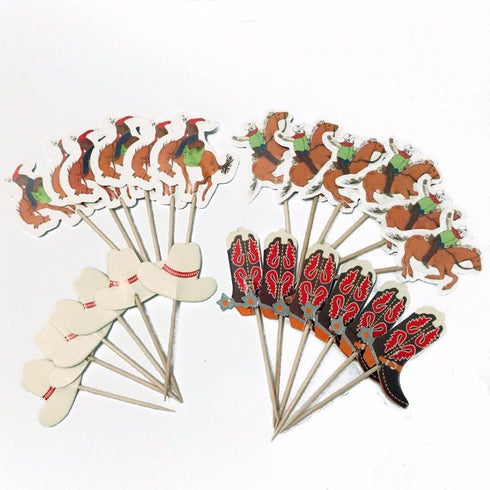 iMagitek 48 Pack Western Cowboy Cupcake Toppers for Birthday Party, Baby Shower Decorations