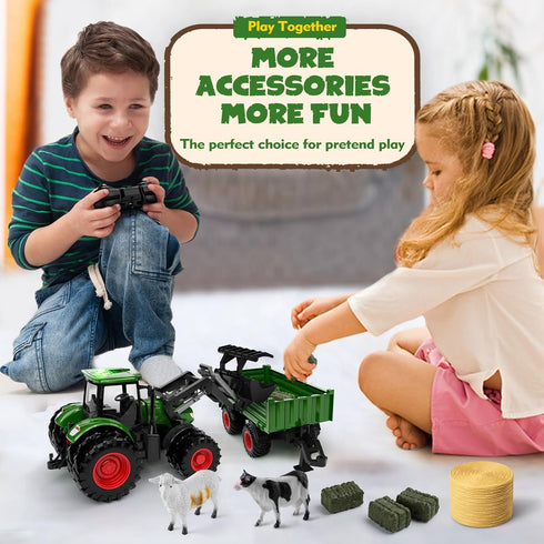 Set 8-Wheel 3-9, Uarzt Remote Control Tractor Toy with Trailer | Metal Front & Front Loader Farm Vehicle with Lights