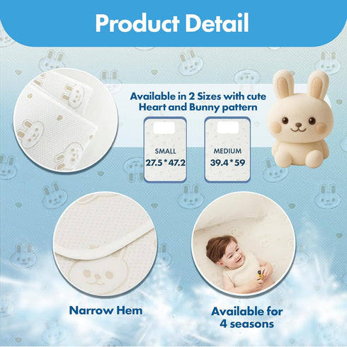 GML 0.4 27.5x47 Bunny Cooling Crib Mattress Pad Waterproof, Breathable Baby Mattress Protector for Toddler Bed