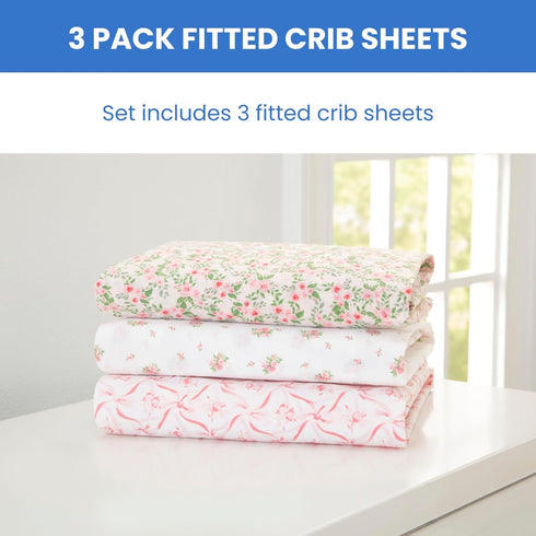 28x52 Inch (Pack 3), Delta Children Fitted Crib Sheets for Girls and Boys - Crib Sheet for Standard Crib and Toddler