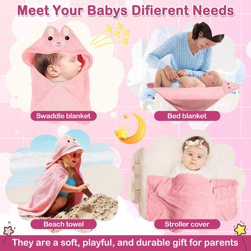 Sublaga 5 Set, 32x32 3 Set Pcs Baby Towels in Hooded Bath Towel, Pcs Baby Washcloths and Muslin Baby Bibs for Newborns