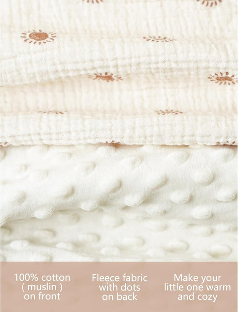 Konssy Baby Blankets for Unisex Boys Girls, Super Soft Nursery Minky Blankets with Muslin Cotton Front and Dotted Fleece Backing, Printed Bed Throws Newborn by Konssy