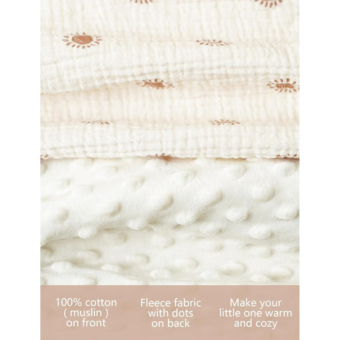 Konssy Baby Blankets for Unisex Boys Girls, Super Soft Nursery Minky Blankets with Muslin Cotton Front and Dotted