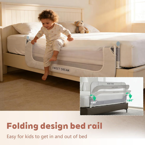 Lavilefora 59in Bed Rail for Toddlers, Folding Toddler Bed Rail Guard with Reinforced Anchor System & Sturdy Metal