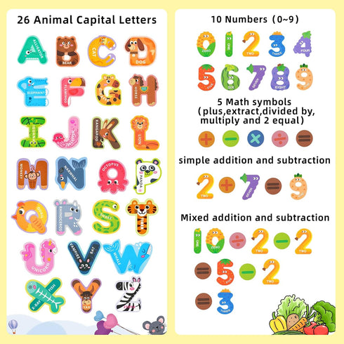52 Pack Magnetic Letters Numbers Fridge Magnets for Toddlers, Animal ABC Cardboard Magnets for Educational Toys