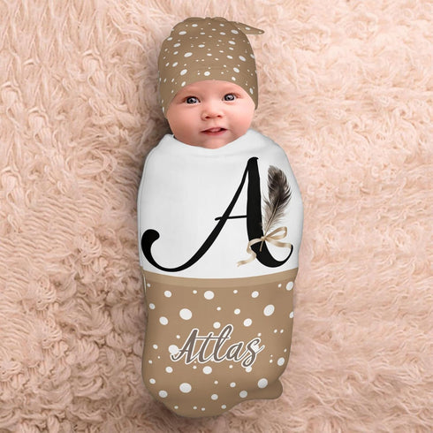 YallLocoMo Sets Custom Newborn Swaddle Blankets Hat Alphabet Floral Letter Dot Feather Soft Baby Receiving Blanket